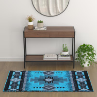 Flash Furniture ACD-RGC318-35-TQ-GG Mohave Collection 3' x 5' Turquoise Traditional Southwestern Style Area Rug - Olefin Fibers with Jute Backing
